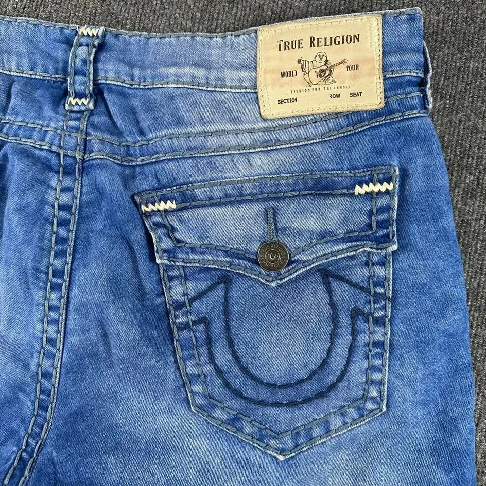 True Religion Men’s Geno Big T Flap Relaxed Slim Jeans Thick Stitch Y2K 38x30